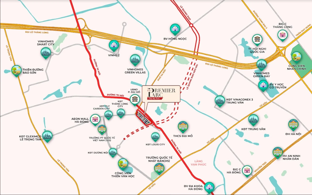 Vị trí Hausman FLC cách trung tâm Hà Nội chỉ 10 phút 2 Bản đồ liên kết vùng Hausman FLC Đại Mỗ với các tiện ích Vinhome Smart City, Aeon Mall Hà Đông, Đại lộ Thăng Long. Liên hệ kygoibatdongsan để biết thêm về vị trí.