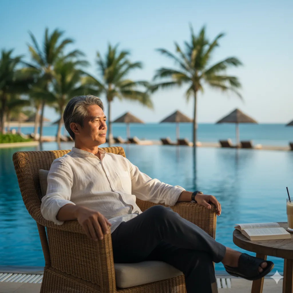 Cảnh nhà đầu tư nghiên cứu dự án nghỉ dưỡng, biểu tượng cho chiến lược đầu tư bền vững.