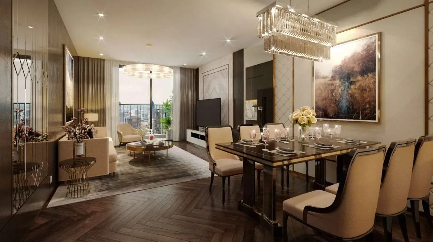 Phòng bếp căn hộ mẫu An Bình Homeland liên thông phòng khách, thiết kế tối ưu công năng