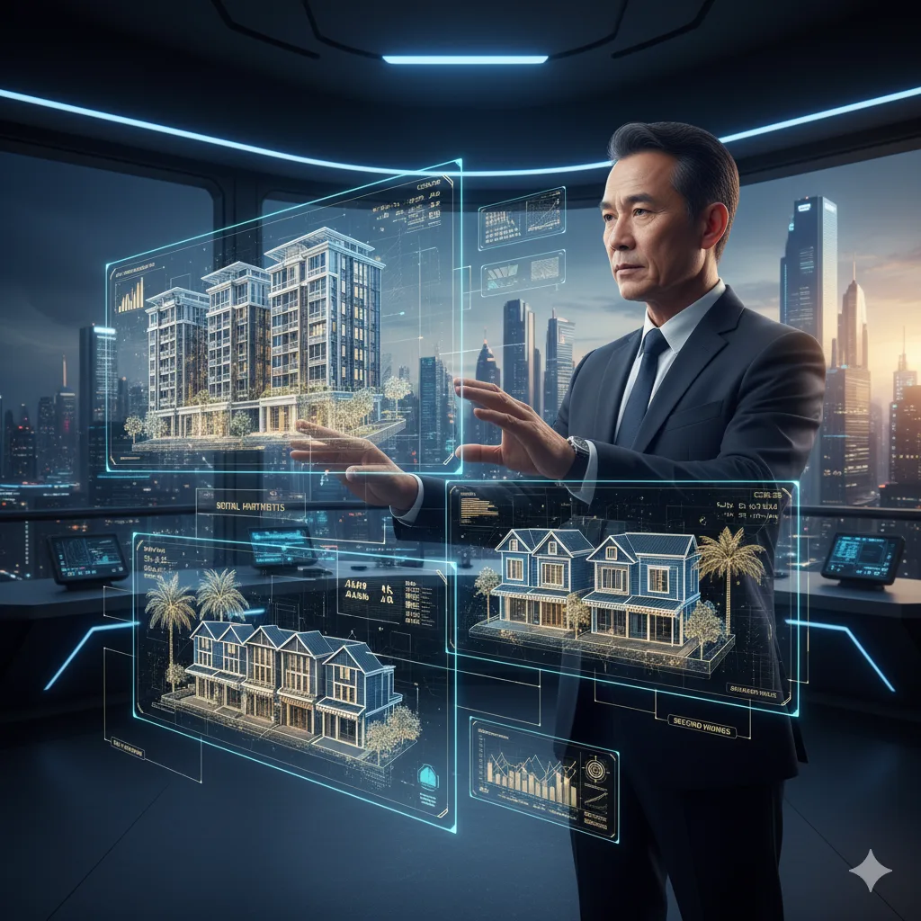 Hình ảnh nhà đầu tư bất động sản đang đánh giá dự án second home và căn hộ cho thuê