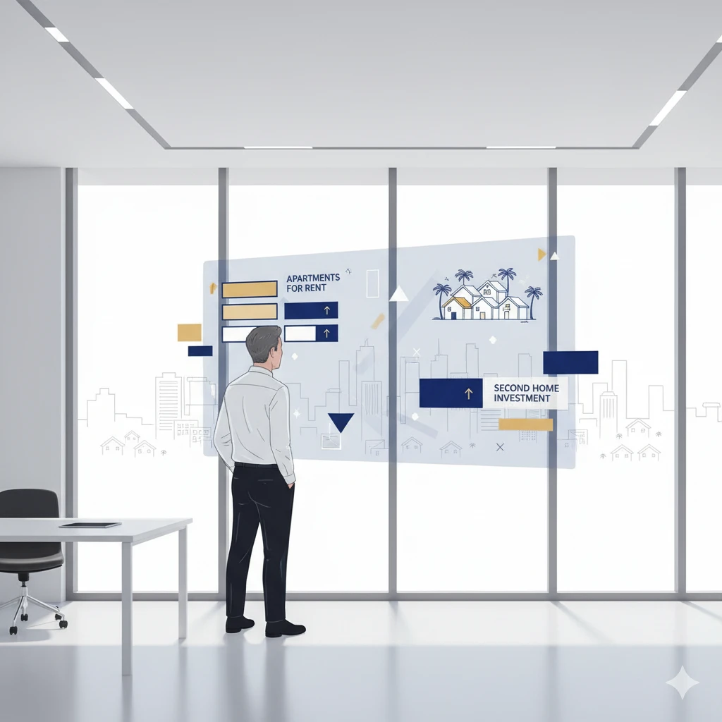 Hình ảnh nhà đầu tư bất động sản đang đánh giá dự án second home và căn hộ cho thuê