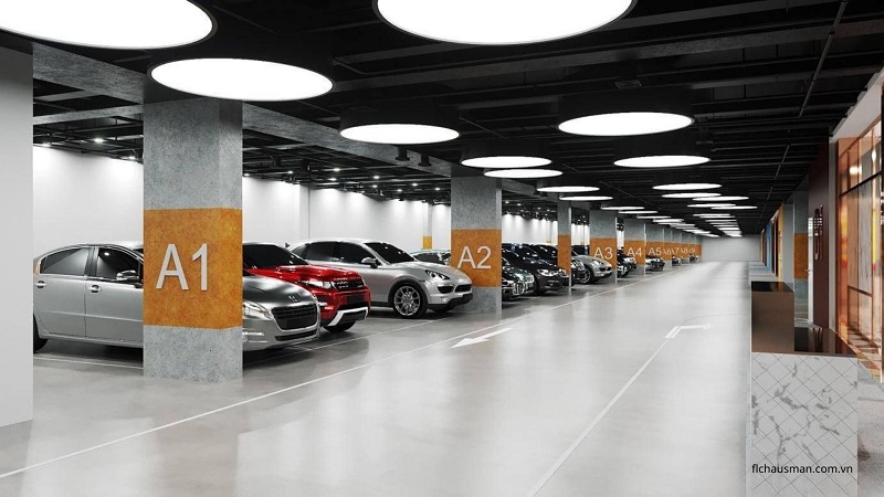 Tiện ích hầm đỗ xe chung cư Hausman Đại Mỗ - Khu vực để xe ô tô rộng rãi, có đánh số tầng A1, A2... - Hotline: 0838919648