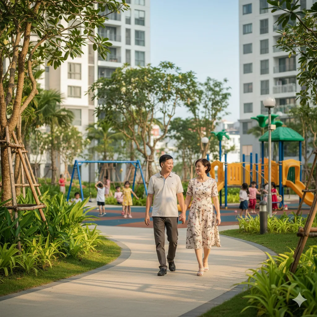 Lối dạo bộ xanh mát – Tiện ích nội khu An Bình Homeland Dương Nội