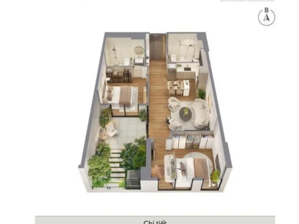 Phối cảnh căn hộ 2 phòng ngủ sân vườn Greenera Southmark với logia rộng mở tạo không gian sống Wellness