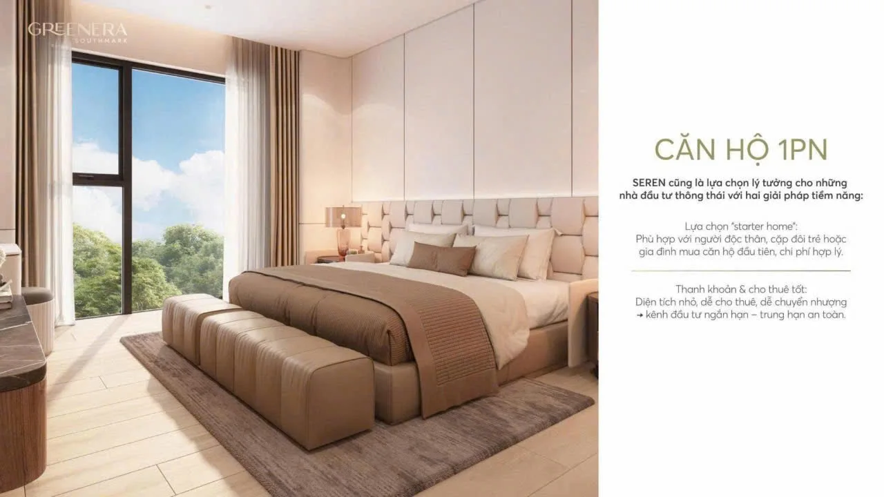 Sơ đồ thiết kế căn hộ 1 phòng ngủ tòa SM3 dự án Greenera Southmark diện tích thông thủy 47m2 tối ưu công năng