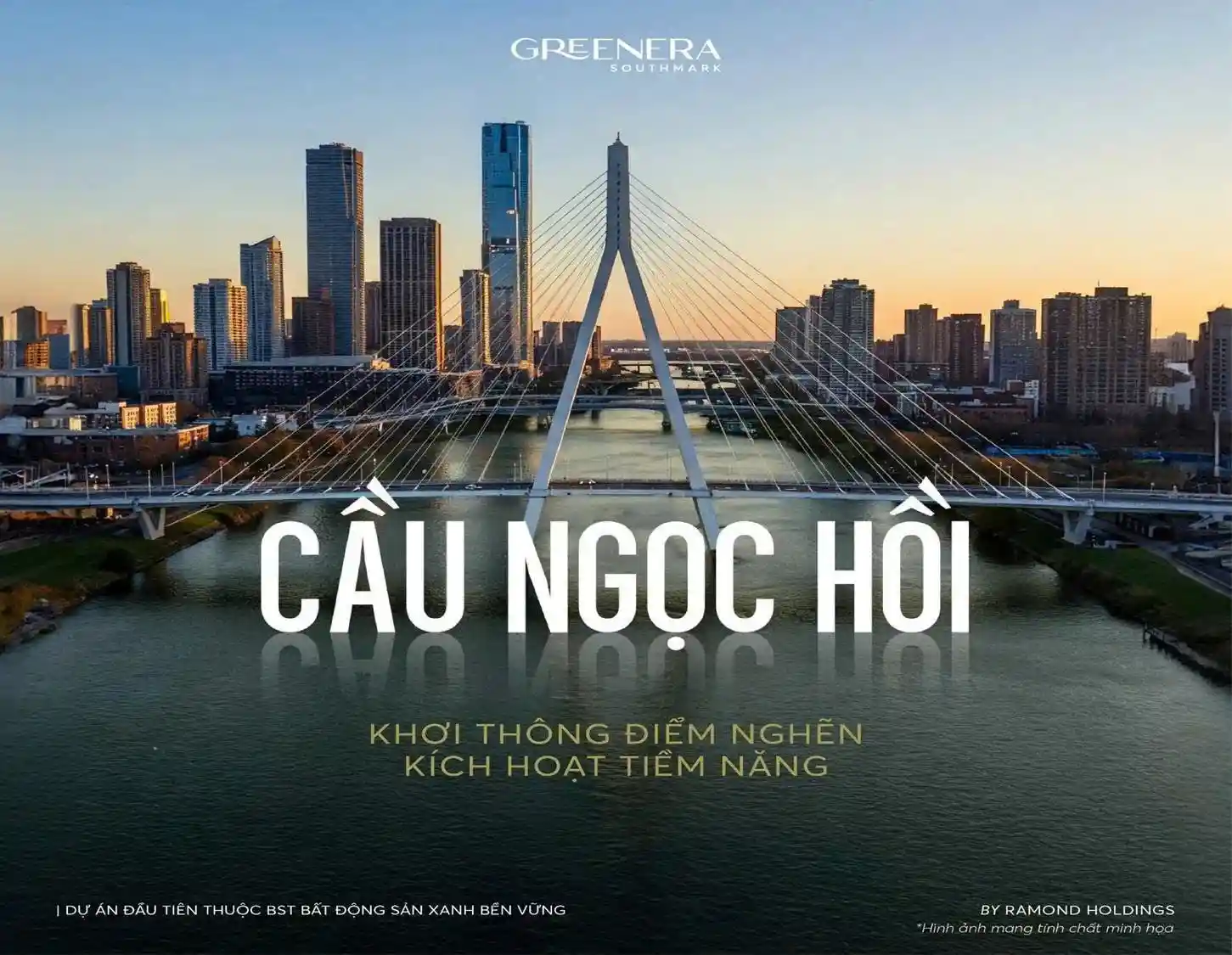 Phối cảnh cầu Ngọc Hồi kết nối hai bờ sông Hồng, khơi thông điểm nghẽn giao thông phía Nam.