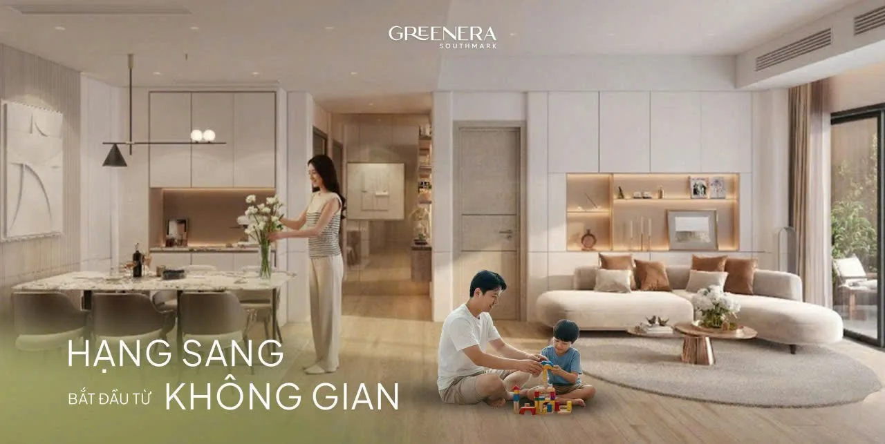 Thiết kế không gian nội thất phòng khách và bếp hạng sang tại dự án Greenera Southmark