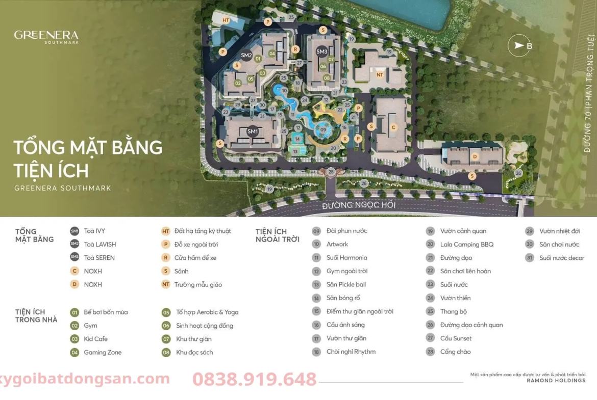 Bản vẽ mặt bằng chi tiết các tòa căn hộ Ivy, Lavis và Seren thuộc Greenera Southmark.