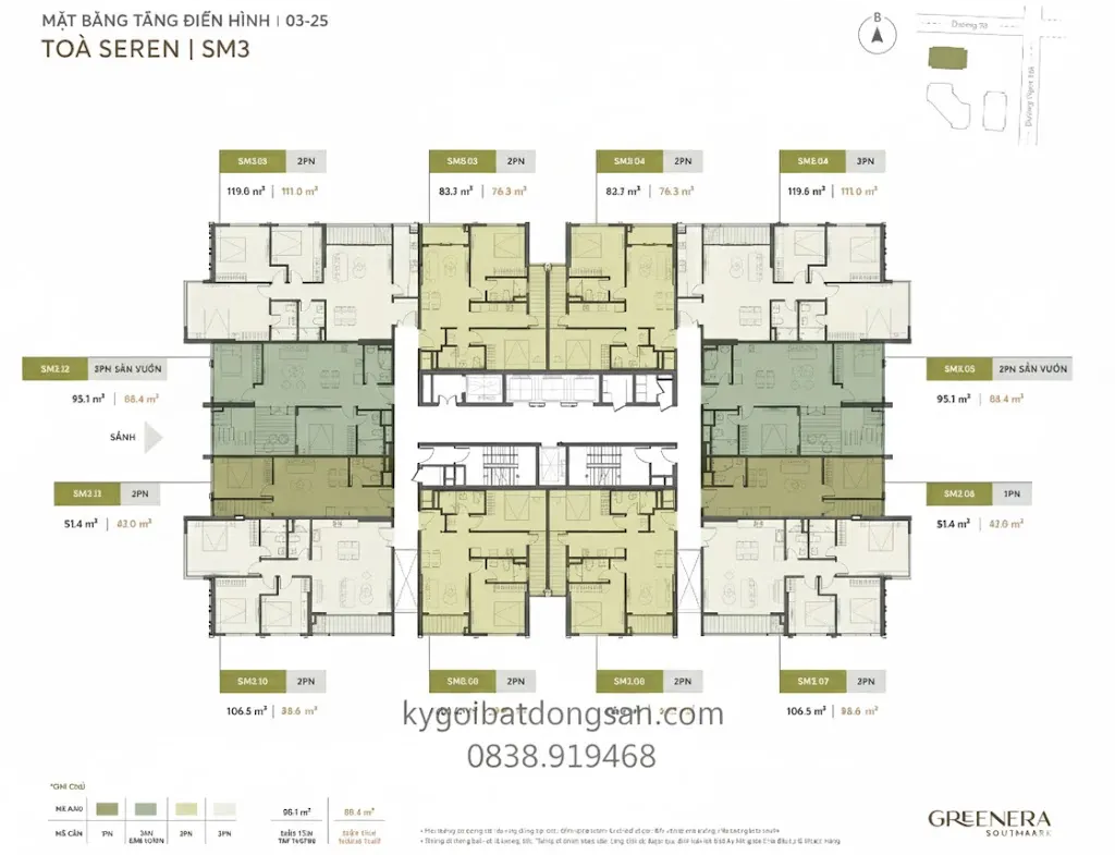 Bản vẽ mặt bằng chi tiết các tòa sm3 Greenera Southmark.
