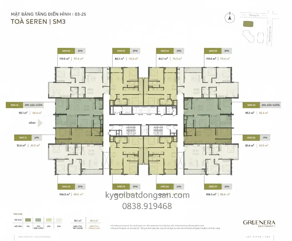 Bản vẽ mặt bằng chi tiết các tòa sm3 Greenera Southmark.