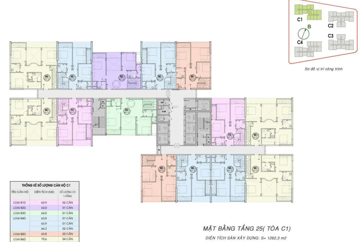 Thiết kế mặt bằng tầng cao nhất (tầng 25) tòa C1 An Bình Homeland
