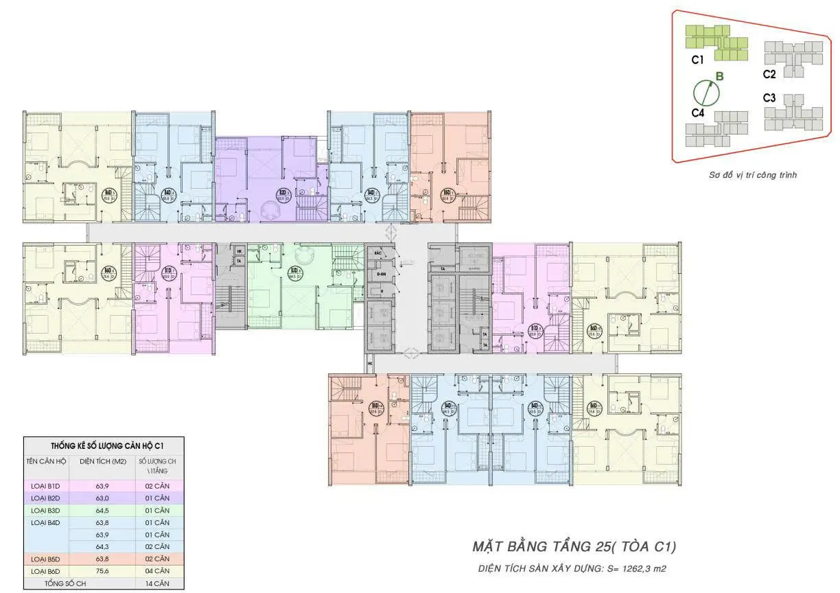 Thiết kế mặt bằng tầng cao nhất (tầng 25) tòa C1 An Bình Homeland