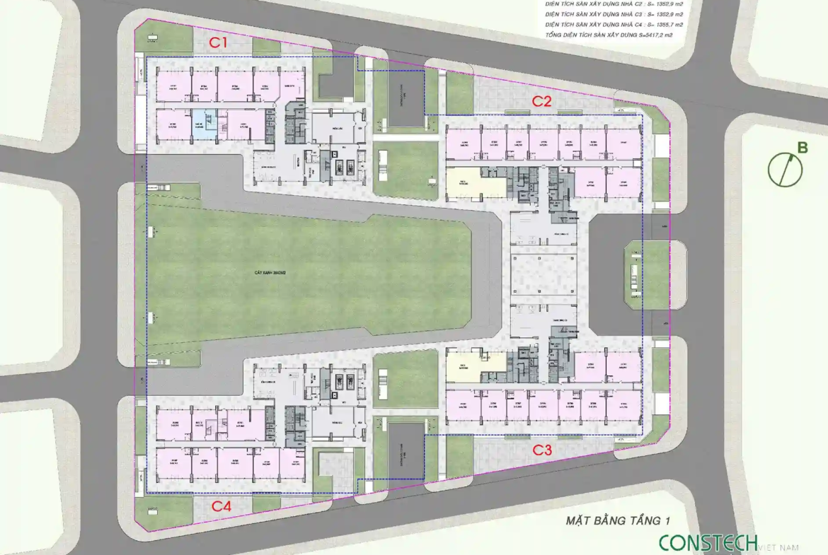 Sơ đồ vị trí và mặt bằng quy hoạch tổng thể 4 tòa tháp dự án An Bình Homeland