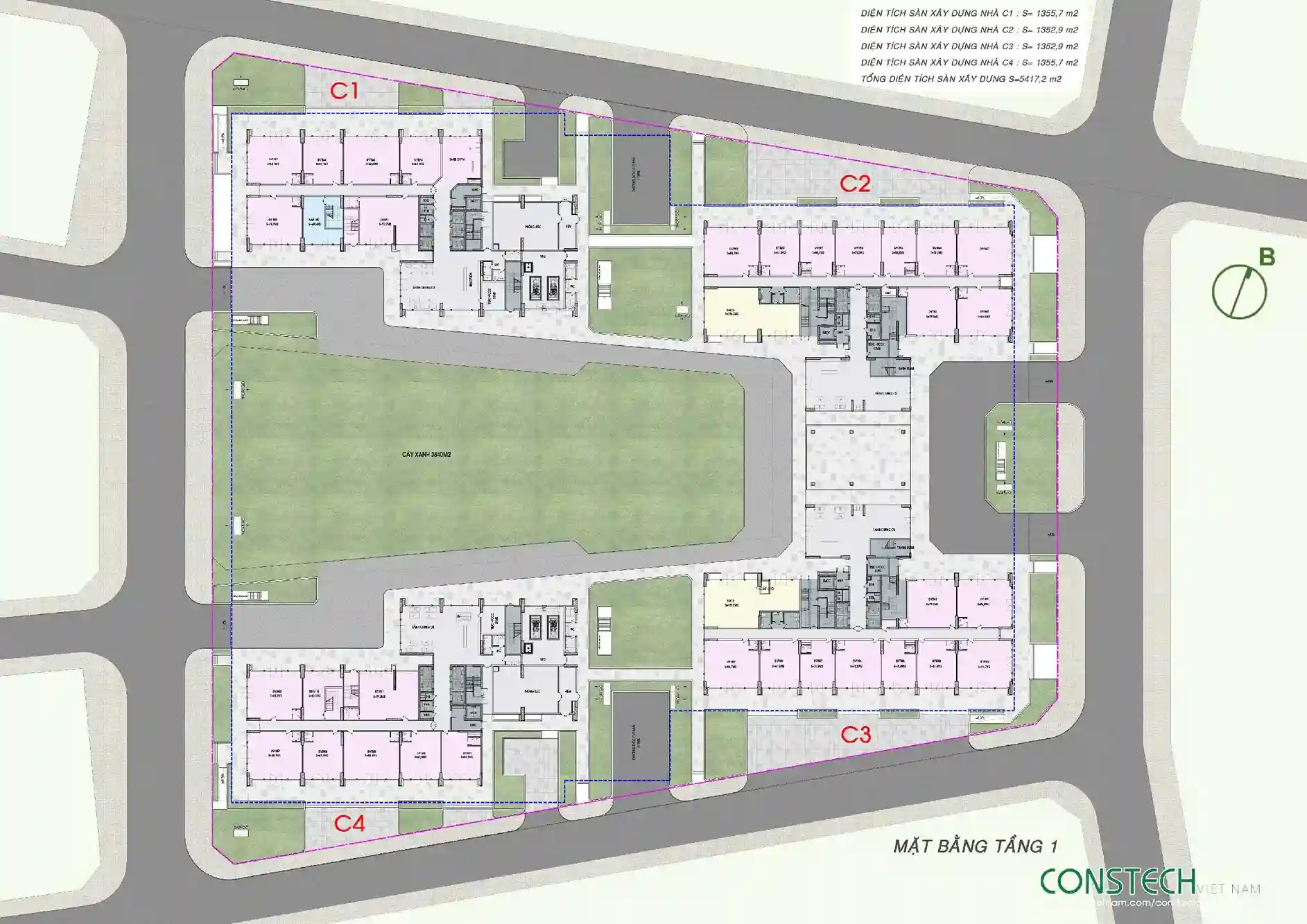 Sơ đồ vị trí và mặt bằng quy hoạch tổng thể 4 tòa tháp dự án An Bình Homeland