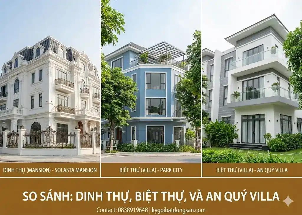 Phân biệt kiến trúc dinh thự Solasta Mansion với biệt thự Park City và biệt thự An Quý Villa hiện đại