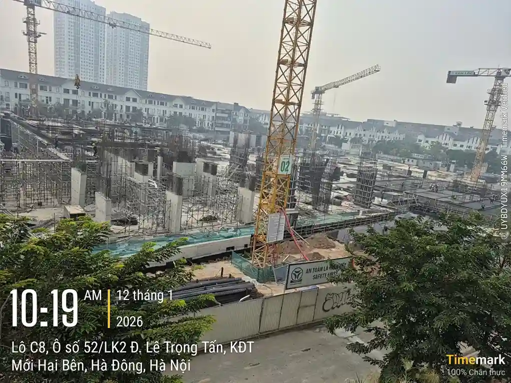 Hình ảnh thực tế thi công phần móng và hầm tòa C1 ngày 12 tháng 1 năm 2026