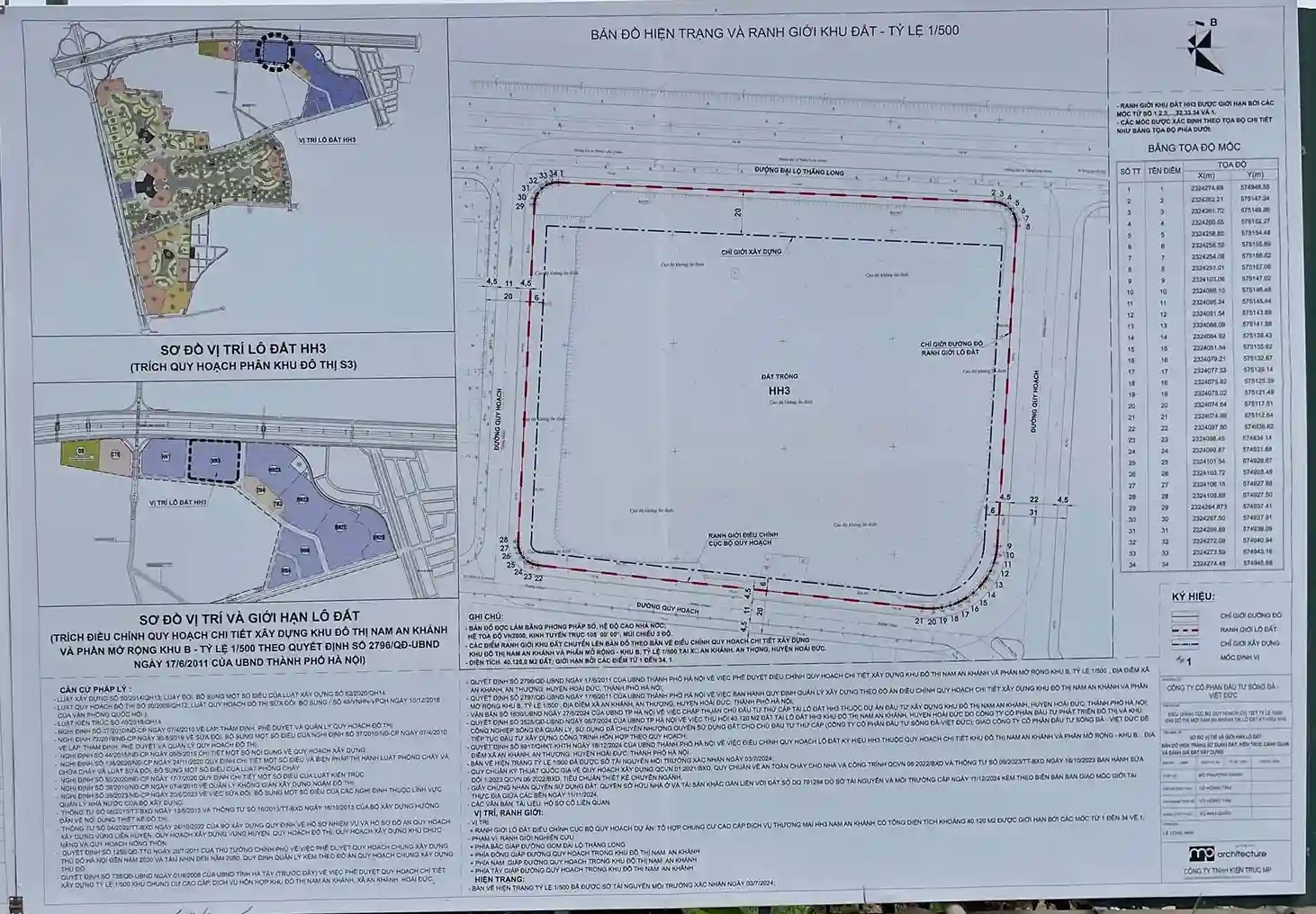 Bản đồ hiện trạng và ranh giới khu đất tỷ lệ 1/500 dự án Imperia Sky Park Nam An Khánh theo quyết định 3917/KHTH