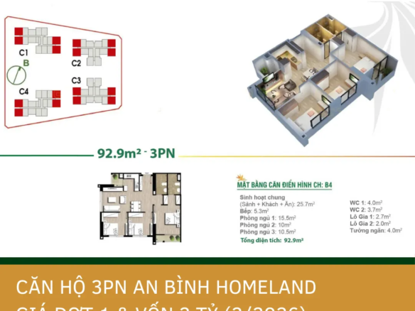 Mặt bằng căn hộ 3PN góc 93m2 An Bình Homeland - Suất ngoại giao giá đợt 1 tốt nhất