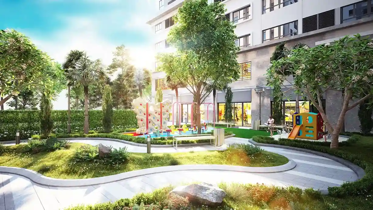 Tiện ích công viên và khu vui chơi trẻ em ngay dưới chân tòa nhà chung cư An Bình Homeland.