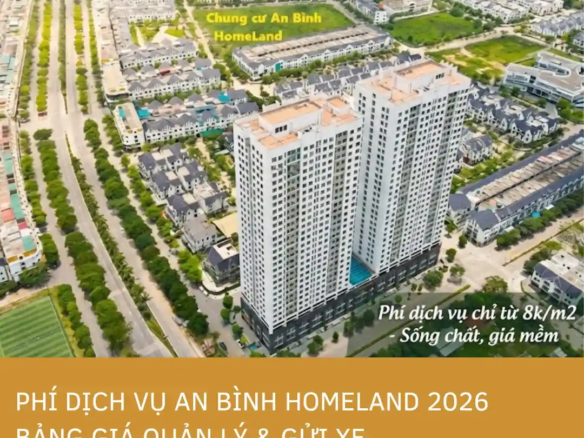 Phối cảnh tổng quan dự án An Bình Homeland năm 2026, minh họa cho bài viết về bảng giá dịch vụ quản lý và gửi xe bình dân