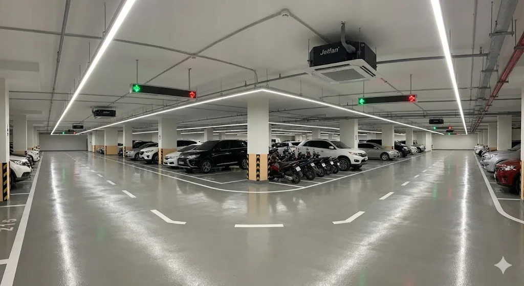 Tổng quan hệ thống hầm để xe liên thông rộng lớn và hiện đại tại dự án chung cư An Bình Homeland.