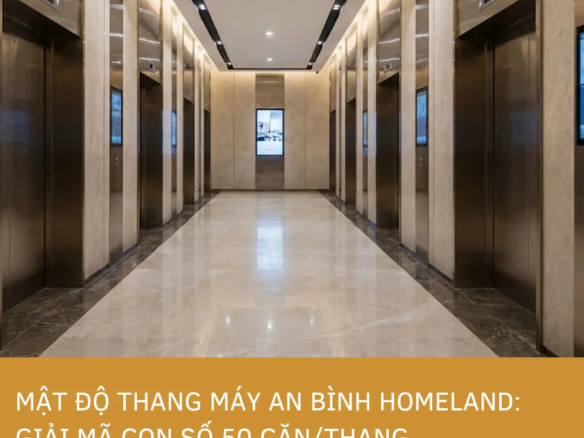 Tổng quan hệ thống thang máy An Bình Homeland với thiết kế sảnh chờ sang trọng và hiện đại.