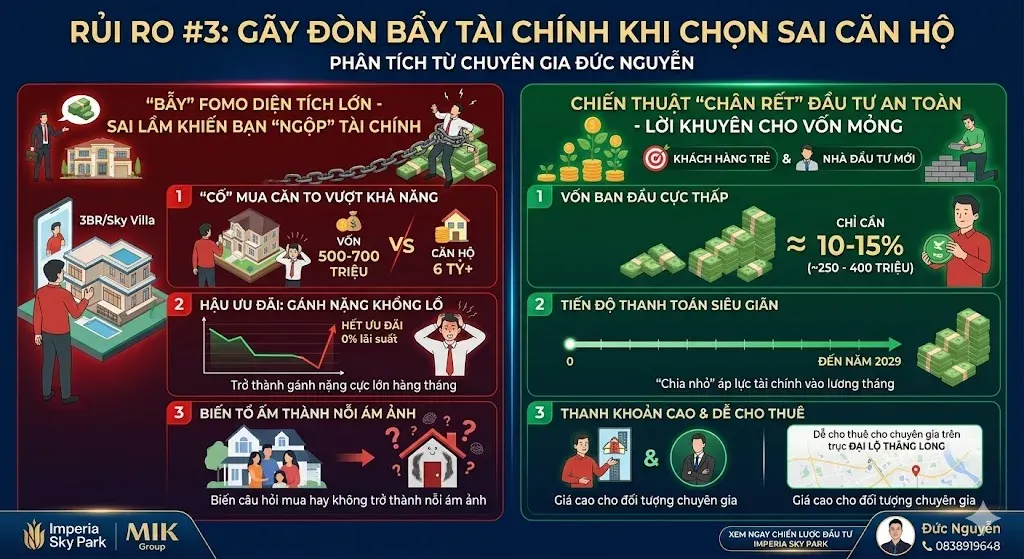 Phân tích rủi ro gãy đòn bẩy tài chính do fomo chọn sai căn hộ để anh chị cân nhắc kỹ có nên mua Imperia Sky Park hay không.